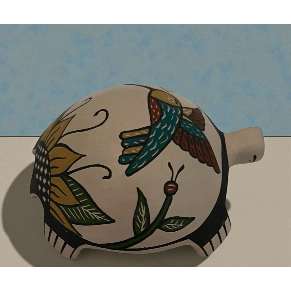 Mata‎ Ortiz Pottery Martha Hernandez Turtle Hummingbird Sunflower Mexican Clay